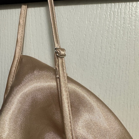 BEBE Gold Satin Cowl Neck Slip Midi Dress Size Large - Picture 7 of 11